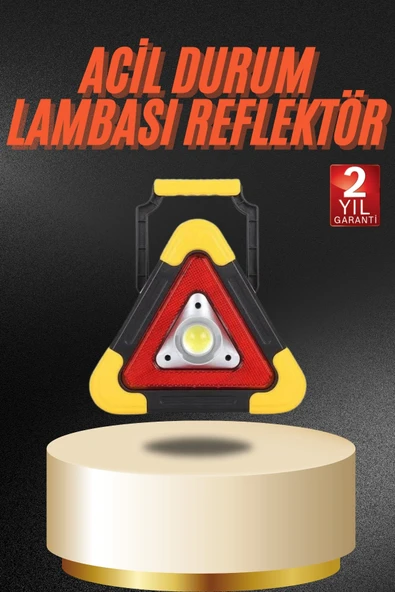 Işıklı İkaz Lambası Reflektör Şarjlı Işıklı Üçgen LED Acil Durum Feneri