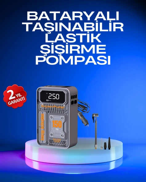 6000mAh Bataryalı LED Ekranlı Akıllı Hava Kompresörü ürün görseli