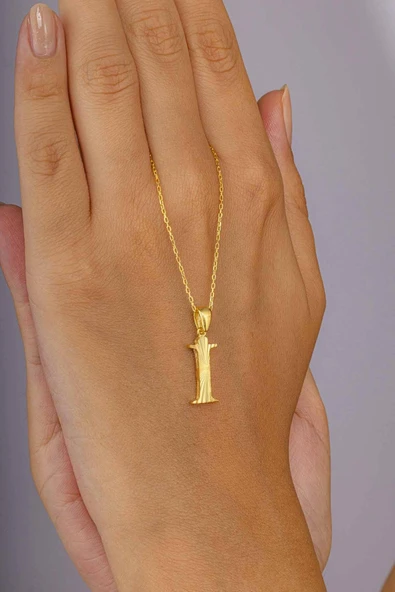 Gümüş Pazarım Altın Kaplama İ Harfi Kadın 925 Ayar Gümüş Kolye - Resim 2