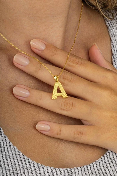 Gümüş Pazarım Altın Kaplama A Harfi Kadın 925 Ayar Gümüş Kolye ürün görseli 1