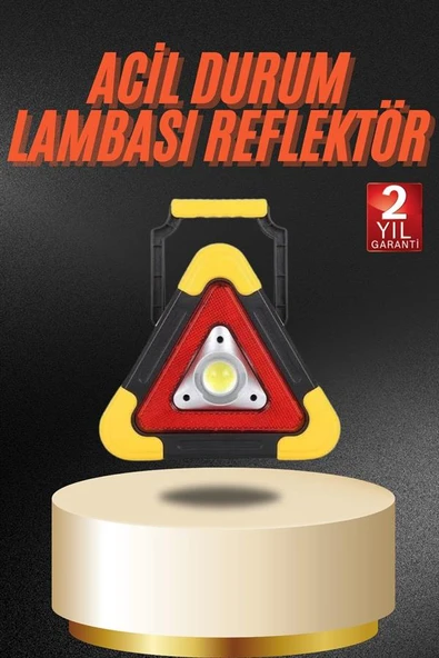 Işıklı İkaz Lambası Reflektör Şarjlı Işıklı Üçgen LED Acil Durum Feneri - 2
