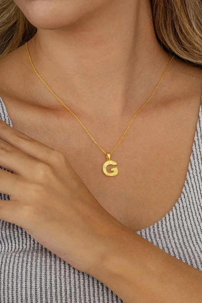 Gümüş Pazarım Altın Kaplama G Harfi Kadın 925 Ayar Gümüş Kolye - Resim 2