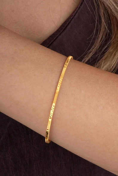 Gümüş Pazarım Altın Kaplama Motifli 925 Ayar Gümüş Kadın Ajda Bilezik ürün görseli 1