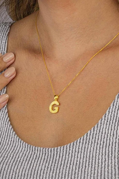 Gümüş Pazarım Altın Kaplama G Harfi Kadın 925 Ayar Gümüş Kolye - Resim 3