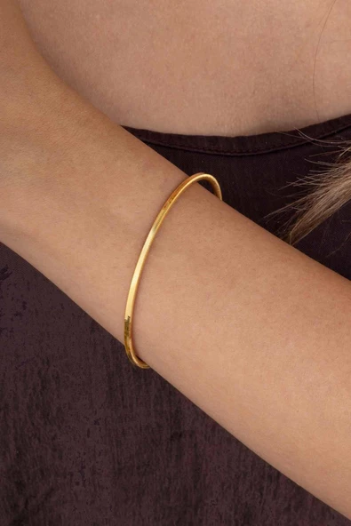 Gümüş Pazarım Altın Kaplama Çizgili 925 Ayar Gümüş Kadın Ajda Bilezik ürün görseli 1