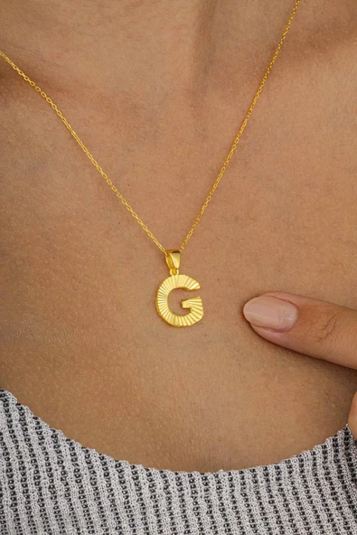 Gümüş Pazarım Altın Kaplama G Harfi Kadın 925 Ayar Gümüş Kolye ürün görseli 1
