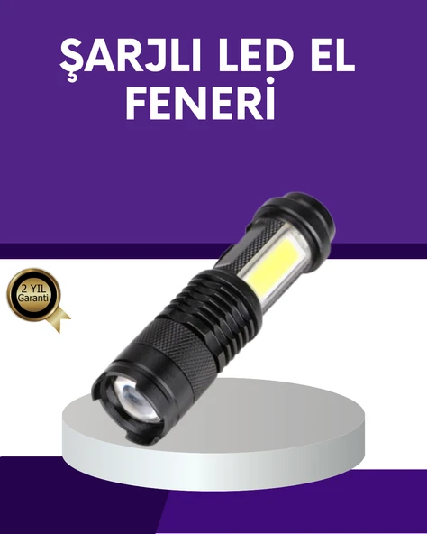 Şarjlı Mini LED El Feneri 2000 Lümen Su Geçirmez ürün görseli