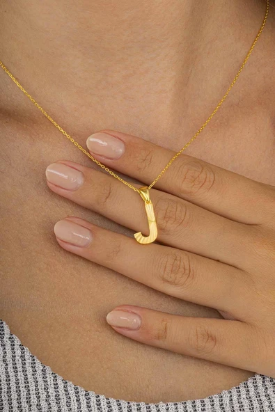 Gümüş Pazarım Altın Kaplama J Harfi Kadın 925 Ayar Gümüş Kolye ürün görseli 1