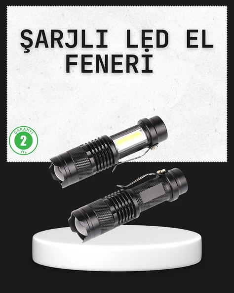 Odak Ayarlı 2000 Lümen Şarjlı LED El Feneri ürün görseli