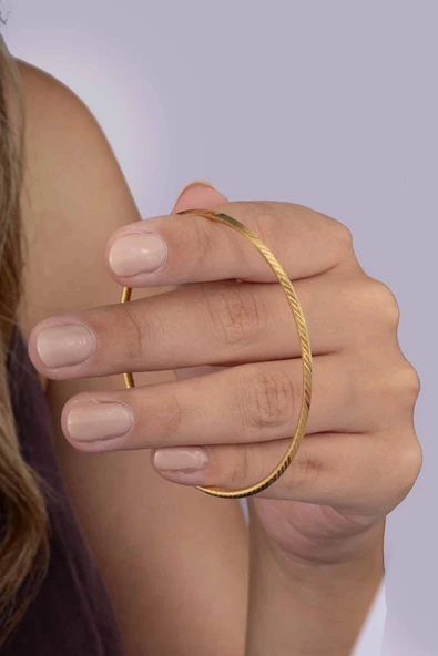 Gümüş Pazarım Altın Kaplama Desenli 925 Ayar Gümüş Kadın Ajda Bilezik - Resim 3