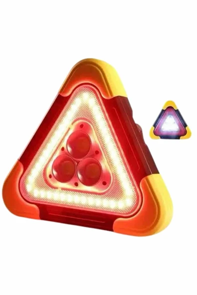 Işıklı İkaz Lambası Reflektör Şarjlı Işıklı Üçgen LED Acil Durum Feneri - 2