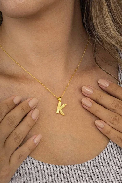 Gümüş Pazarım Altın Kaplama K Harfi Kadın 925 Ayar Gümüş Kolye ürün görseli 1