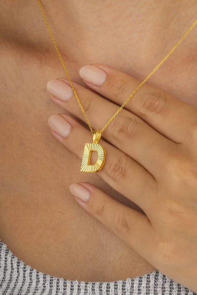 Gümüş Pazarım Altın Kaplama D Harfi Kadın 925 Ayar Gümüş Kolye - 2