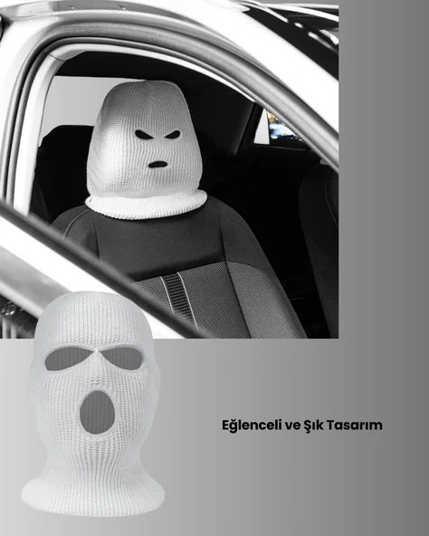 Kışlık Araç Koltuk Başlık Koruyucu Komik Maske Tasarımlı - 3