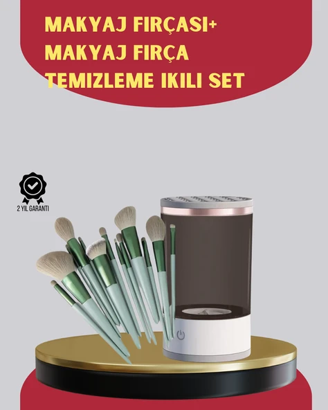 Profesyonel 13’lü Makyaj Fırçası + USB Fırça Temizleyici İkili Set ürün görseli
