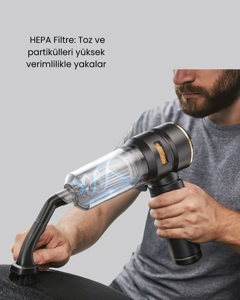 Araç İçi Derinlemesine Temizlik İçin Kompakt ve Ergonomik El Süpürgesi - Resim 5