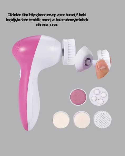 5 Başlıklı Yüz Masaj Aleti – Cilt Temizleme, Peeling, Siyah Nokta ve Gözenek Bakımı - Resim 3