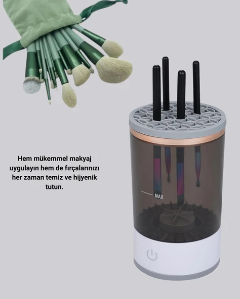 Hijyenik Makyaj İçin 13’lü Fırça Seti ve Elektrikli Temizleyici - Resim 4