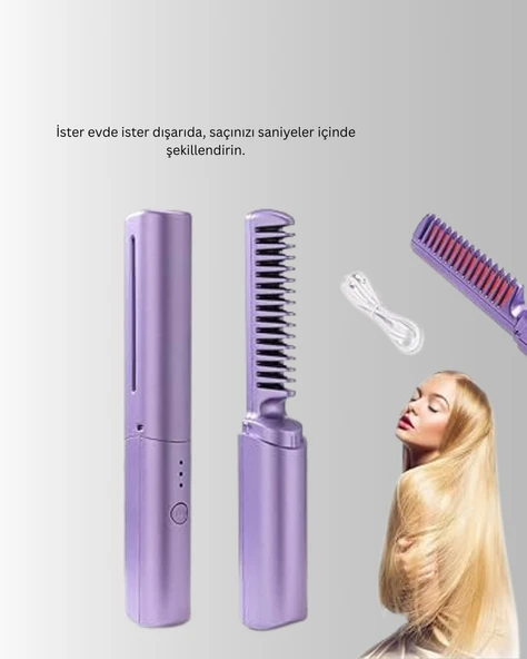Kablosuz USB Şarjlı Saç Düzleştirici Tarak – Seyahat Boy - Resim 2