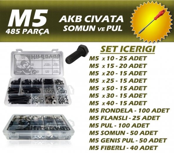485 Parça M5 AKB Cıvata + 8 Lokma Tornavida