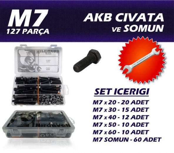 127 Parça M7 AKB Cıvata Seti + 10-11 Açık Ağızlı Anahtar