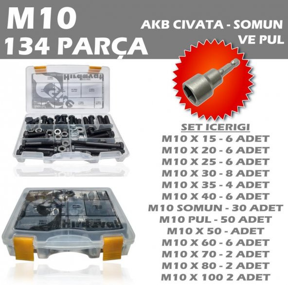 134 Parça M10 AKB Civata Seti + 17 Somun Adaptörü