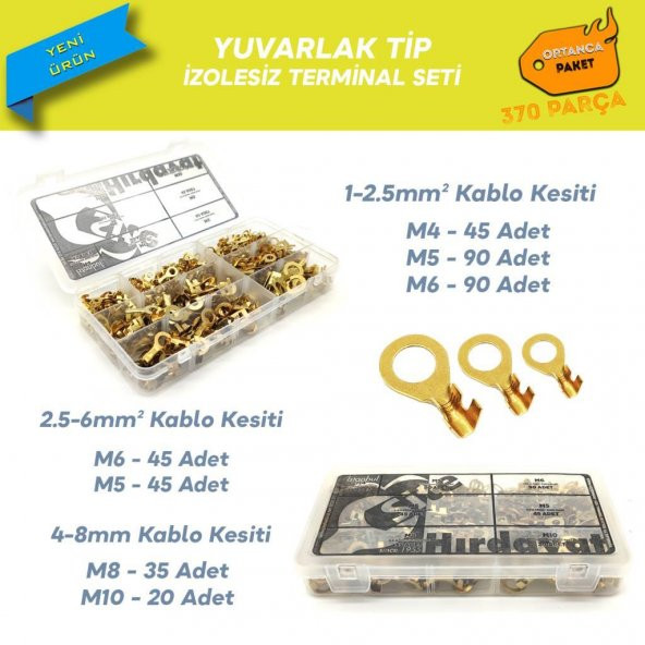 370 Parça İzolesiz Yuvarlak Tip Kablo Ucu Seti