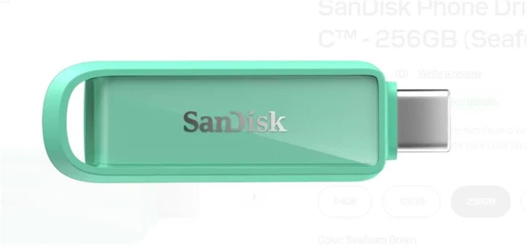 Sandisk SDIXS0N-256G-GN6NQ 256GB Phone Drive with USB-C-128GB (Seafoam Green) Flash Bellek - 1
