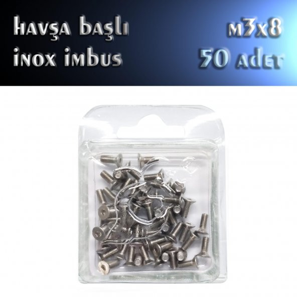 M3x8 İnox Havşa Baş İmbus Civata - 50 Adet