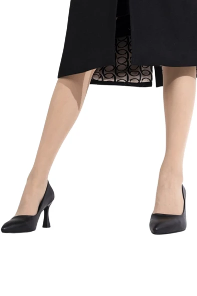 Siyah Mat Stiletto Kadeh Topuklu Ayakkabı - Kanger - Resim 4