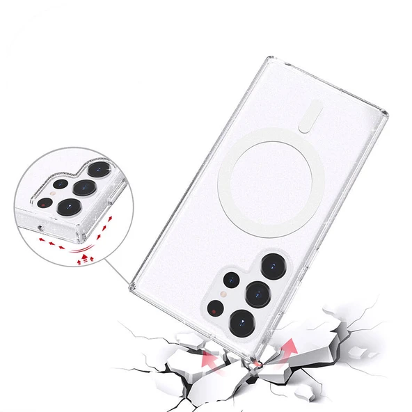 iPhone 14 Pro Kılıf Magsafe Destekli ve Renkli Simli Sert Şeffaf TPU Silikon Kapak Royal Case/Allstar - Resim 4