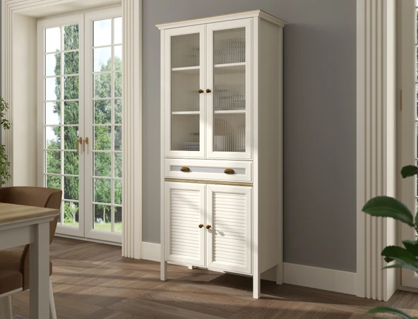 Hunerika Misio Premium 4 kapak tek çekmeceli büfe -Legnano/krem Minifiks Bağlantılı