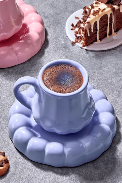 2 Kişilik 4 Parça Renkli Kahve Fincanı - Resim 3