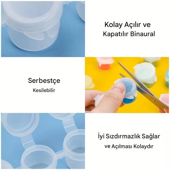 Mini boya kutusu 2ml 6'lı şerit, boya paleti, boya saklama kabı, küçük hokkalar-2 Şerit - Resim 3