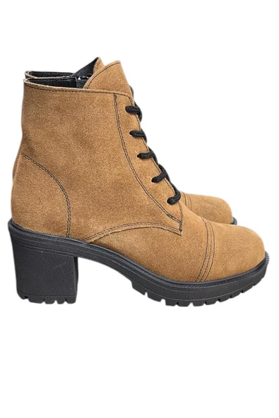 Taba Hakiki Süet  Bağcık Detay  Yandan Fermuarlı Kalın Topuk Bot ürün görseli 1