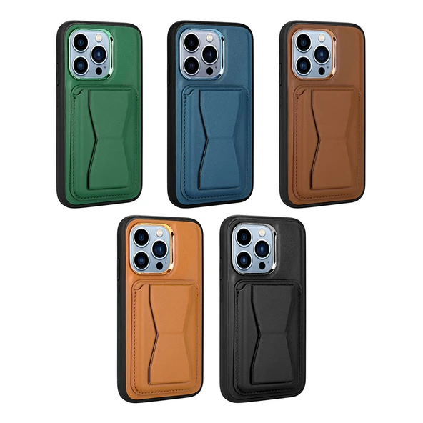 iPhone 11 Kılıf Kartlıklı Standlı ​Pu Deri Memo Kapak - Resim 2