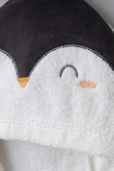 Bebitof %100 Pamuk Penguen Desenli Bebek Bornoz Seti BBTF.BYZ.30046