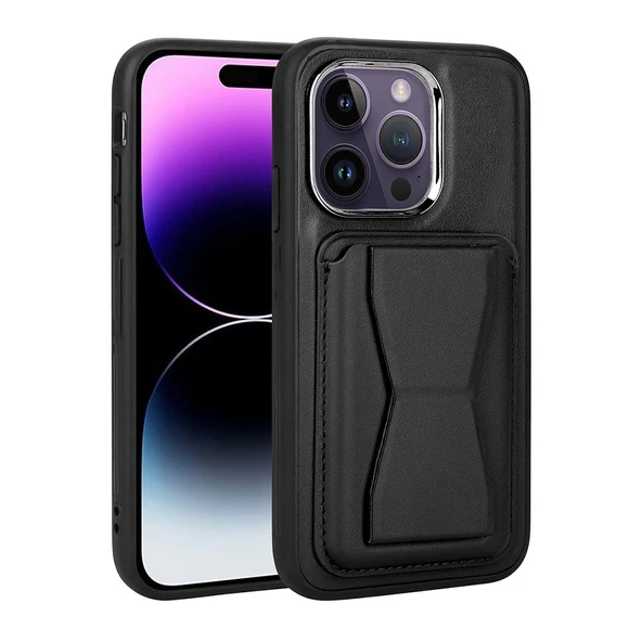 iPhone 11 Kılıf Kartlıklı Standlı ​Pu Deri Memo Kapak - Resim 5