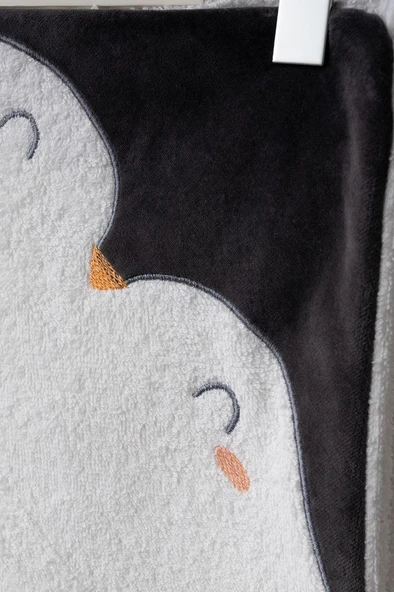 Bebitof %100 Pamuk Penguen Desenli Bebek Bornoz Seti BBTF.BYZ.30046 - 4