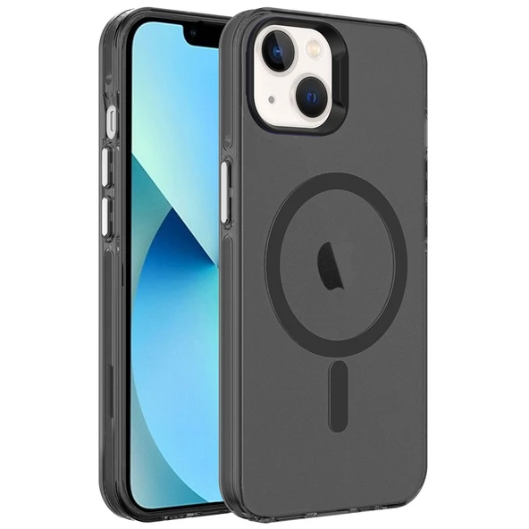 iPhone 15 Plus kılıf Şeffaf Magsafeli ve Mat Buz Tasarımlı İce Armor Sert Silikon Kapak - Resim 4