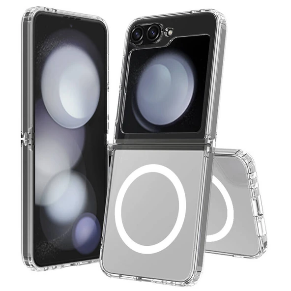 Royal Cover Samsung Galaxy Z Flip 6 MKılıf Sert ve Magsafe Özellikli Sararma Yapmayan Şeffaf Premium Kapak RCV/Embos - 1
