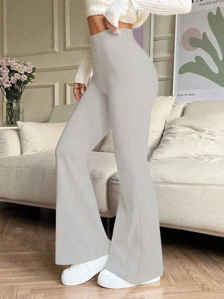 Lucky Life Kadın Yüksek Bel Ispanyol Paçalı Pantolon Tayt - Resim 6