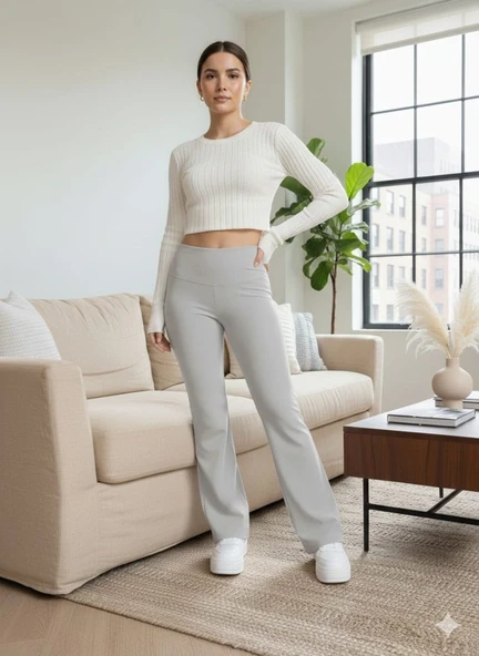 Lucky Life Kadın Yüksek Bel Ispanyol Paçalı Pantolon Tayt - Resim 11