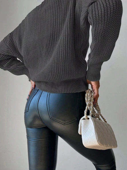 Lucky Life Kadın Uzun Kollu Düğme Detay Triko Bluz - Resim 5