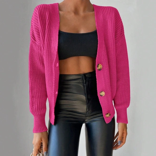 Lucky Life Kadın Uzun Kollu Düğme Detay Triko Bluz - Resim 5