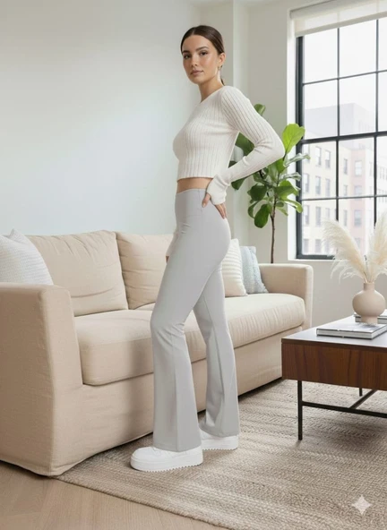 Lucky Life Kadın Yüksek Bel Ispanyol Paçalı Pantolon Tayt - Resim 10