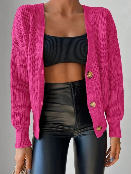 Lucky Life Kadın Uzun Kollu Düğme Detay Triko Bluz - Resim 4