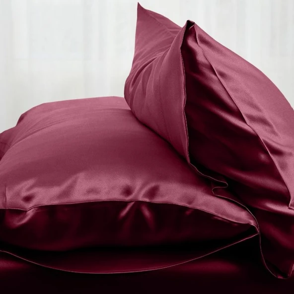 Antibakteriyel Terletmeyen İpek Saten Yastık Kılıfı 2'li 50x70 Bordo - Resim 5