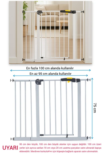 Wellgro Pro 95-100 cm Çocuk Güvenlik Kapısı, Merdiven Kapısı ve Korkuluk, Gri - Resim 3