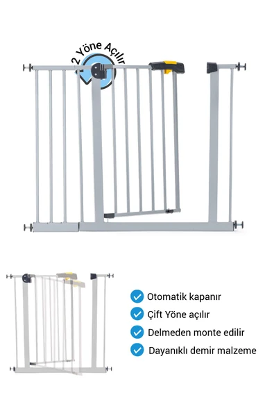 Wellgro Pro 95-100 cm Çocuk Güvenlik Kapısı, Merdiven Kapısı ve Korkuluk, Gri - Resim 2